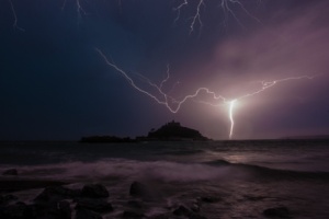 Lightning strikes over St Michael's Mount after heatwave
